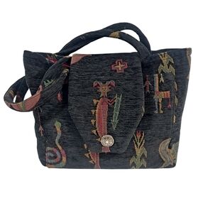 Aura Creations Black Tapestry Tote Shoulder Bag Southwest Tribal Design